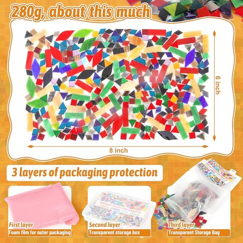 Mosaic Glass Pieces Tiles for Adults: LATIIZ 320Pcs Rainbow Color Mixed 5 Shapes Stained Glass Bulk for Beginner Artist - Mosaics Kit for Making Art Project Craft DIY Lamp Vase Coaster Stepping Stone in Saudi Arabia