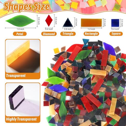 Mosaic Glass Pieces Tiles for Adults: LATIIZ 320Pcs Rainbow Color Mixed 5 Shapes Stained Glass Bulk for Beginner Artist - Mosaics Kit for Making Art Project Craft DIY Lamp Vase Coaster Stepping Stone in Saudi Arabia