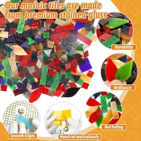Mosaic Glass Pieces Tiles for Adults: LATIIZ 320Pcs Rainbow Color Mixed 5 Shapes Stained Glass Bulk for Beginner Artist - Mosaics Kit for Making Art Project Craft DIY Lamp Vase Coaster Stepping Stone in Saudi Arabia