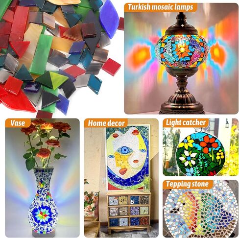 Mosaic Glass Pieces Tiles for Adults: LATIIZ 320Pcs Rainbow Color Mixed 5 Shapes Stained Glass Bulk for Beginner Artist - Mosaics Kit for Making Art Project Craft DIY Lamp Vase Coaster Stepping Stone in Saudi Arabia