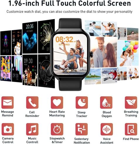 Smart Watch for Men Women(Answer/Make Call), 2025 New Smartwatch 1.96" HD Fitness Watch with 110+ Sport Modes, Heart Rate, Sleep Monitor, Pedometer, IP68 Waterproof Activity Tracker for Android iOS in Saudi Arabia