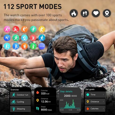 Smart Watch for Men Women(Answer/Make Call), 2025 New Smartwatch 1.96" HD Fitness Watch with 110+ Sport Modes, Heart Rate, Sleep Monitor, Pedometer, IP68 Waterproof Activity Tracker for Android iOS in Saudi Arabia