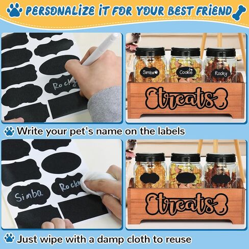 Dog Treat Container Dog Food Container for Dog Food Storage, Farmhouse Cat Food Container Pet Food Storage Organizer, Wood Dog Treat Holder with 3 Plastic Cat Dog Treat Jars, Black Cat Treat Container in Saudi Arabia