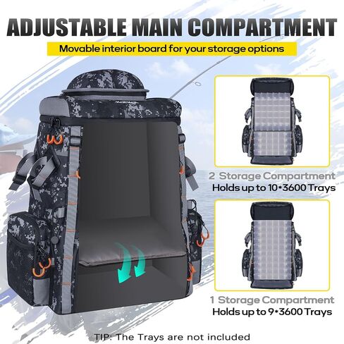 Kalkal Fishing Tackle Backpack, 44L Water-Resistant Fishing Backpack with 4 Rod Holder, Camo Fishing Tackle Bag Storage Fishing Gear, Fishing Gifts for Men Father in Kuwait