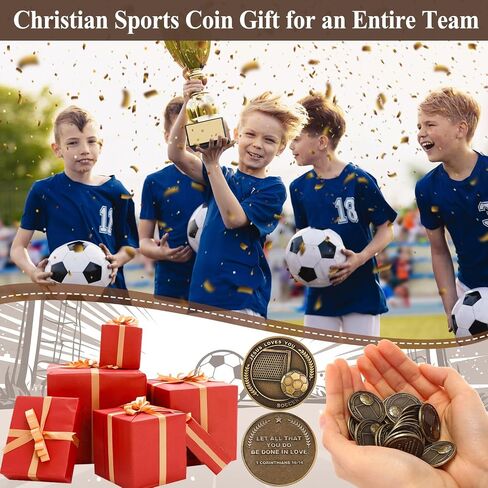 24 Pcs Bulk Christian Sports Coin Gift for Athletes 1.25" Religious Bible Verse Sports Coin Antique Gold Plated Jesus Loves You Gift for Team Players(Soccer) in Kuwait