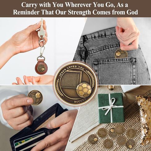24 Pcs Bulk Christian Sports Coin Gift for Athletes 1.25" Religious Bible Verse Sports Coin Antique Gold Plated Jesus Loves You Gift for Team Players(Soccer) in Kuwait