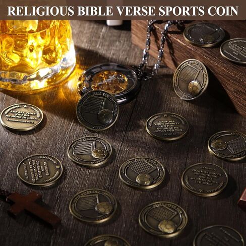 24 Pcs Bulk Christian Sports Coin Gift for Athletes 1.25" Religious Bible Verse Sports Coin Antique Gold Plated Jesus Loves You Gift for Team Players(Soccer) in Kuwait