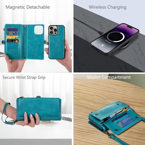 mincyb لـ iPhone 16 Plus Wallet Case مع Crossbody Strap & Magnetic PU PU RFID حامل بطاقة RFID للنساء للنساء ، 6.7 " - الأزرق in Kuwait