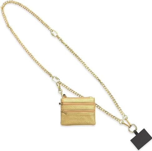 Clip and Go Strap for Phone with Wallet Crossbody, Phone Strap with Zippered Pouch, Adjustable Phone Chain Crossbody with Leather Wallet for All Phones (Gold) in Saudi Arabia