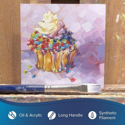 Silver Brush Limited 19020 Bristlon Bright Brush for Acrylic and Oil Painting, Size 0, Long Handle in Kuwait