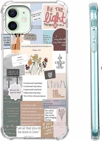 Case for iPhone 12/12 Pro with Christian Design,Christ Jesus Quotes Verse Collage Pattern,Trendy Soft TPU Bumper Phone Cover(12,Bible) in Kuwait