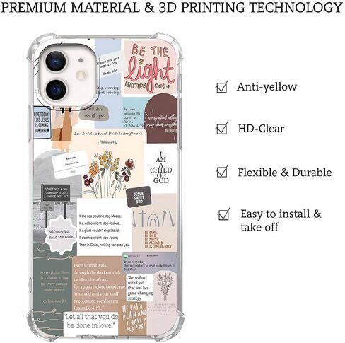 Case for iPhone 12/12 Pro with Christian Design,Christ Jesus Quotes Verse Collage Pattern,Trendy Soft TPU Bumper Phone Cover(12,Bible) in Kuwait