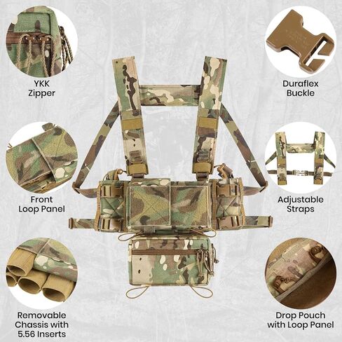 Tactical Chest Rig, MOLLE Compatible Plate Carrier System, 5.56/7.62 Mag Pouches, Detachable Panels in Saudi Arabia