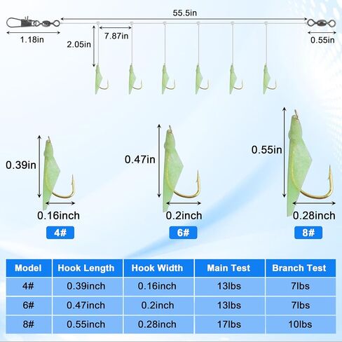 OROOTL Fishing Bait Rigs Saltwater, 6 Packs Surf Fishing Rigs with Sharp Hooks Fish Skin Feather Swivel Snap Glow Saltwater Lures Sea Bass Cod Herring Hook Rig Size 4 6 8 in Saudi Arabia