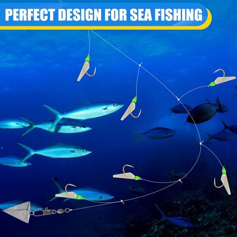 OROOTL Fishing Bait Rigs Saltwater, 6 Packs Surf Fishing Rigs with Sharp Hooks Fish Skin Feather Swivel Snap Glow Saltwater Lures Sea Bass Cod Herring Hook Rig Size 4 6 8 in Saudi Arabia