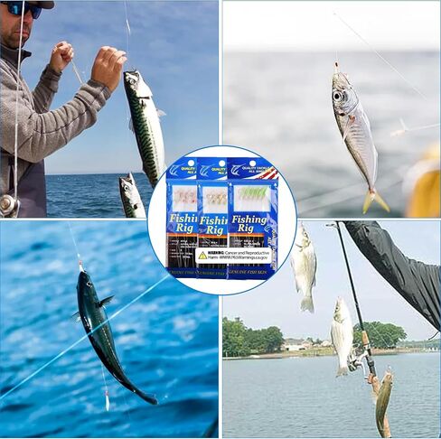 OROOTL Fishing Bait Rigs Saltwater, 6 Packs Surf Fishing Rigs with Sharp Hooks Fish Skin Feather Swivel Snap Glow Saltwater Lures Sea Bass Cod Herring Hook Rig Size 4 6 8 in Saudi Arabia