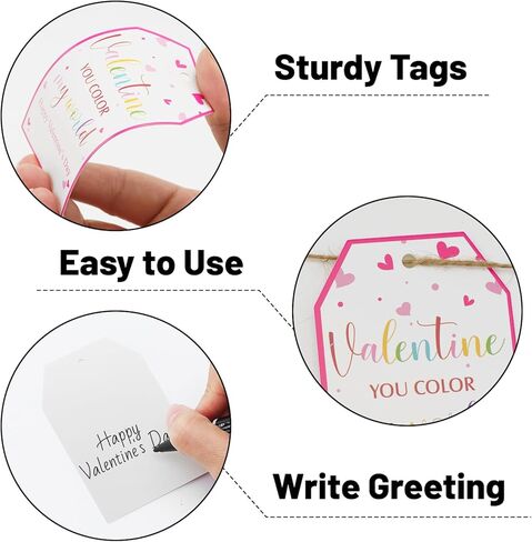 Valentines Gift Tags Happy Valentine's Day Gift Tags with String, 50 PCS Valentines Heart Gift Tags Valentine Design Personalized Tags for Gift Wrapping, Valentine's Day Decoration (Red and White) in Kuwait