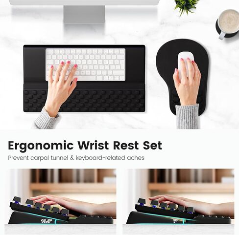 Ospelelf Ergonomic Mouse Pad and Keyboard Stand Wrist Rest Set, Memory Foam Comfort, Pain Relief for Typing, Office Desk Accessories, Moonlit Blossoms in Kuwait