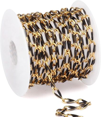 2 Yard Black Chains for Jewelry Making, 18K Gold Plated Stainless Steel Enamel Curb Chain Roll Bulk for DIY Jewelry Making in Saudi Arabia