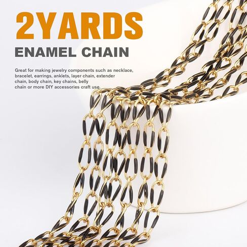2 Yard Black Chains for Jewelry Making, 18K Gold Plated Stainless Steel Enamel Curb Chain Roll Bulk for DIY Jewelry Making in Saudi Arabia