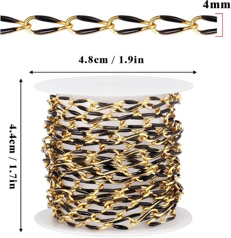 2 Yard Black Chains for Jewelry Making, 18K Gold Plated Stainless Steel Enamel Curb Chain Roll Bulk for DIY Jewelry Making in Saudi Arabia