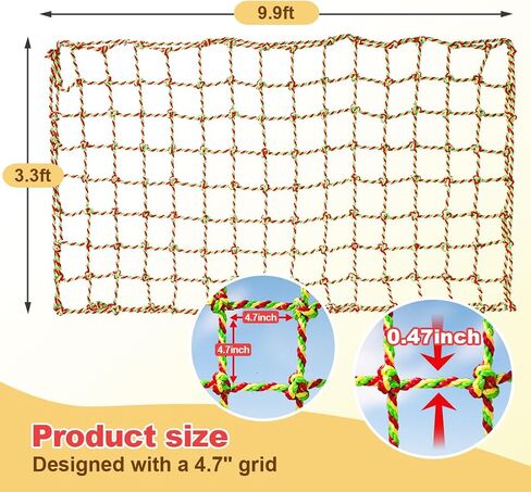 Climbing Net, 3.3ft X 9.9ft Polyester Climbing Cargo Net for Kids Outdoor, Heavy Duty Large Military Playground Equipment, Rope Ladder, Swingset, Indoor & Outdoor, Treehouse, Jungle Gyms in Kuwait