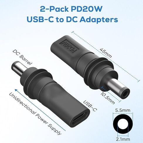 2 Sets of USB C to Dc 5.5mm X 2.1mm Power Adapters, Pd 100w USB C Female to Dc5521 Male Connector Charging Bucket Socket Power Adapter(DC5521toUSB-C Waterproof) in Kuwait