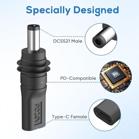 2 Sets of USB C to Dc 5.5mm X 2.1mm Power Adapters, Pd 100w USB C Female to Dc5521 Male Connector Charging Bucket Socket Power Adapter(DC5521toUSB-C Waterproof) in Kuwait