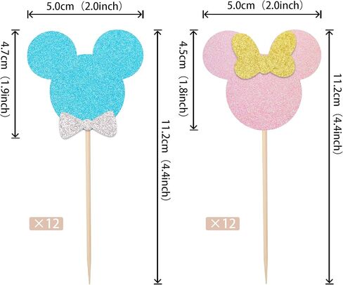 24 PCS Mouse Inspired Cupcake Toppers with Pink Bow Glitter Mini Cupcake Picks Baby Shower Wedding Kids Birthday Party Cake Decorations Supplies Pink in Saudi Arabia