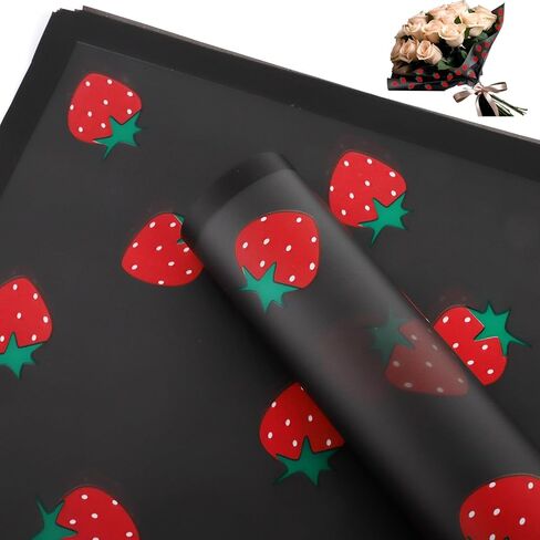 HLTOO 20 Sheets Flower Wrapping Paper, Bouquet Floral Packaging Paper with Strawberry Pattern, for Wedding, Party, Mother's Day, Birthday, and DIY Craft Florist Supplies, Pink, 57CM/22.4Inch in Kuwait