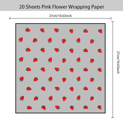 HLTOO 20 Sheets Flower Wrapping Paper, Bouquet Floral Packaging Paper with Strawberry Pattern, for Wedding, Party, Mother's Day, Birthday, and DIY Craft Florist Supplies, Pink, 57CM/22.4Inch in Kuwait