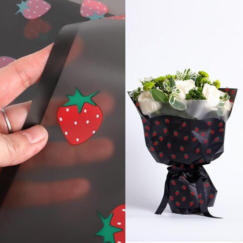 HLTOO 20 Sheets Flower Wrapping Paper, Bouquet Floral Packaging Paper with Strawberry Pattern, for Wedding, Party, Mother's Day, Birthday, and DIY Craft Florist Supplies, Pink, 57CM/22.4Inch in Kuwait