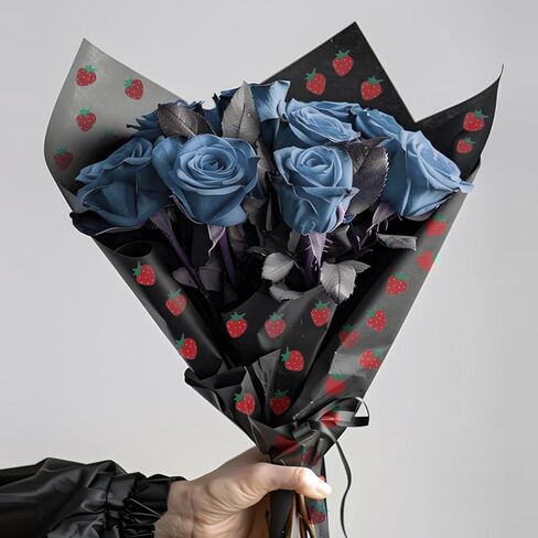 HLTOO 20 Sheets Flower Wrapping Paper, Bouquet Floral Packaging Paper with Strawberry Pattern, for Wedding, Party, Mother's Day, Birthday, and DIY Craft Florist Supplies, Pink, 57CM/22.4Inch in Kuwait