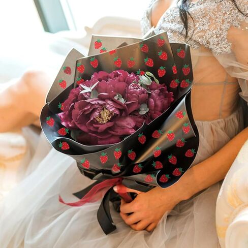 HLTOO 20 Sheets Flower Wrapping Paper, Bouquet Floral Packaging Paper with Strawberry Pattern, for Wedding, Party, Mother's Day, Birthday, and DIY Craft Florist Supplies, Pink, 57CM/22.4Inch in Kuwait