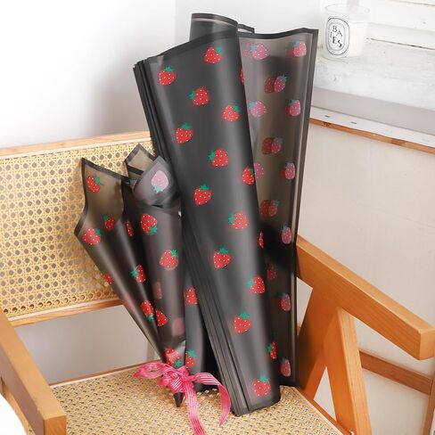 HLTOO 20 Sheets Flower Wrapping Paper, Bouquet Floral Packaging Paper with Strawberry Pattern, for Wedding, Party, Mother's Day, Birthday, and DIY Craft Florist Supplies, Pink, 57CM/22.4Inch in Kuwait