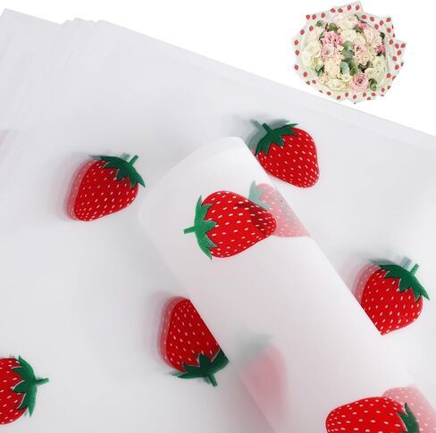 HLTOO 20 Sheets Flower Wrapping Paper, Bouquet Floral Packaging Paper with Strawberry Pattern, for Wedding, Party, Mother's Day, Birthday, and DIY Craft Florist Supplies, Pink, 57CM/22.4Inch in Saudi Arabia