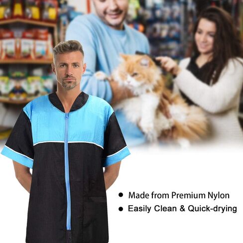 Noverlife Pet Grooming Jacket with Zipper, Large Size, Lightweight Hair Repellent Shirt Style Pet Groomer Smock for Dog Cat Grooming Pet Bath, Hair Salon Barber Hairdresser Work Clothes in Saudi Arabia