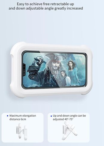 Waterproof Rotating Shower Phone Holder with 360° Rotation, Angle Adjustable, Wall Mounted Phone Holder for Bathroom Mirror Bathtub Kitchen, for 4" - 7" Cell Phone (White) in Saudi Arabia