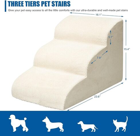 Dog Stairs for Small Dogs - High Density Foam Dog Ramp, Extra Wide Pet Steps with Non-Slip Bottom for High Beds, Couche and Sofa, Best for Dogs Injured, Older Dogs Cats (Grey, 3 Steps) in Kuwait