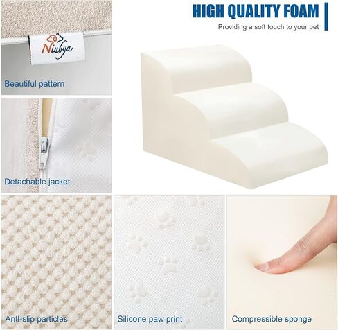 Dog Stairs for Small Dogs - High Density Foam Dog Ramp, Extra Wide Pet Steps with Non-Slip Bottom for High Beds, Couche and Sofa, Best for Dogs Injured, Older Dogs Cats (Grey, 3 Steps) in Kuwait
