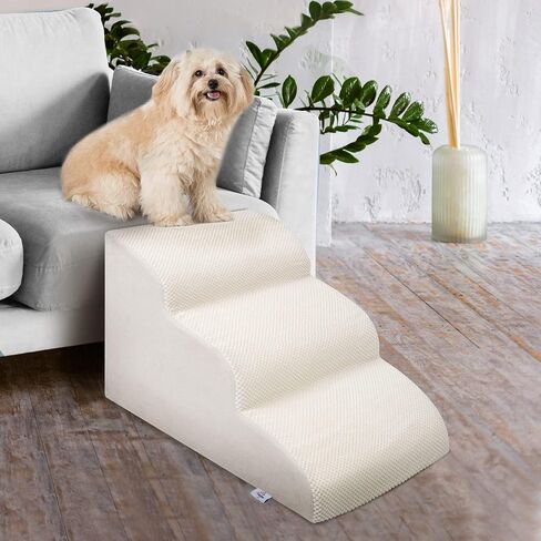Dog Stairs for Small Dogs - High Density Foam Dog Ramp, Extra Wide Pet Steps with Non-Slip Bottom for High Beds, Couche and Sofa, Best for Dogs Injured, Older Dogs Cats (Grey, 3 Steps) in Kuwait