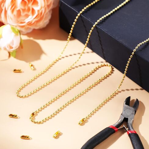 Mudder 65 Feet Stainless Steel Chains, 2.4mm Bead Link Chain with 40 Ball Connector Clasp and Plier for Necklace Hanging Ornament Key Chain Dog Pet Tags(Black) in Kuwait