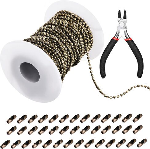 Mudder 65 Feet Stainless Steel Chains, 2.4mm Bead Link Chain with 40 Ball Connector Clasp and Plier for Necklace Hanging Ornament Key Chain Dog Pet Tags(Black) in Kuwait