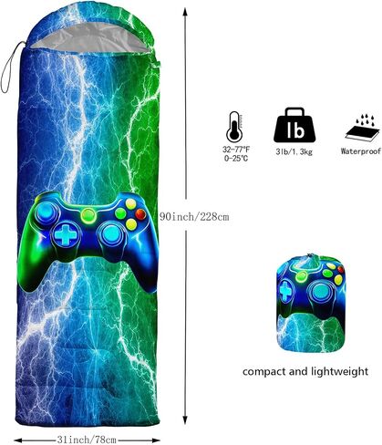 Axolotl Blue Gamepad Sleeping Bag,Waterproof Lightweight Gaming Sleeping Bag Game Console Camping Bag for Boys Teens,Warm and Cool Weather Green Portable Sleeping Bag for Camping Outdoor Indoor in Saudi Arabia