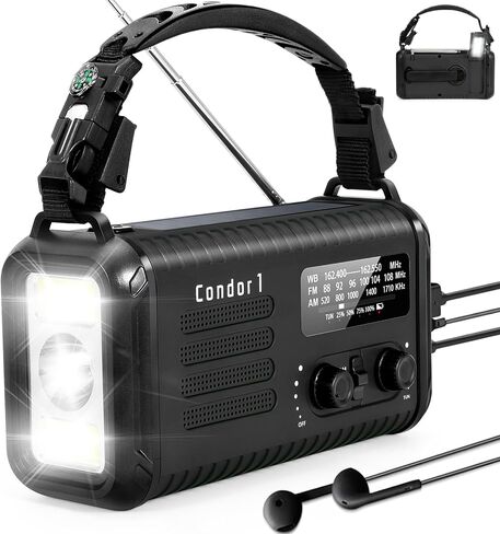 Emergency Weather Radio (Condor 1) NOAA/AM/FM with 74000mWh Portable Radio, USB-C/Solar/Hand Crank Charging, SOS Alarm, Flashlight, Reading Lamp & Survival Handle Kit for Indoor/Outdoor (Army Green) in Saudi Arabia