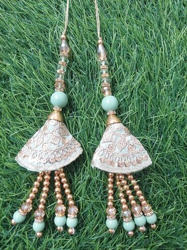 Beaded Blouse Tassels Salwar Kameez Saree Latkans Accessory Craft Sewing 1 Pair (Yellow) in Saudi Arabia