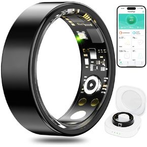 Smart Ring Health Tracker, Health Rings for Women & Men, Sleep Fitness Tracker Wearable, IP68 Waterproof, Compatible with iOS8.0 & Android5.1 (Ceramic Black, 9#)