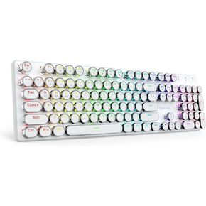 Redragon K710 Wireless Typewriter Style Mechanical Gaming Keyboard, Bluetooth/2.4Ghz/Wired, RGB Backlit, Rechargeable, Blue Switch - Clicky, Metal Panel, Round Keycaps, White