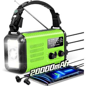 20000mAh / 74000mWh Emergency Crank Radio, NOAA/AM/FM Portable Weather Radio, Solar Hand Crank Radio, Battery Powered with USB Phone Charger, Flashlight Reading Lamp & SOS for Survival Camping