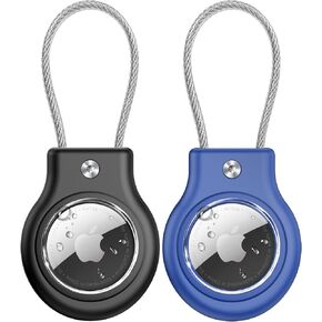Waterproof AirTag Keychain Holder 1 Pack , with Safety Lock for Apple Airtags Holder Keychain with Wire Cable, Durable Scratchproof Airtag Accessories with Keyring for Luggage, Key, Backpack -Black